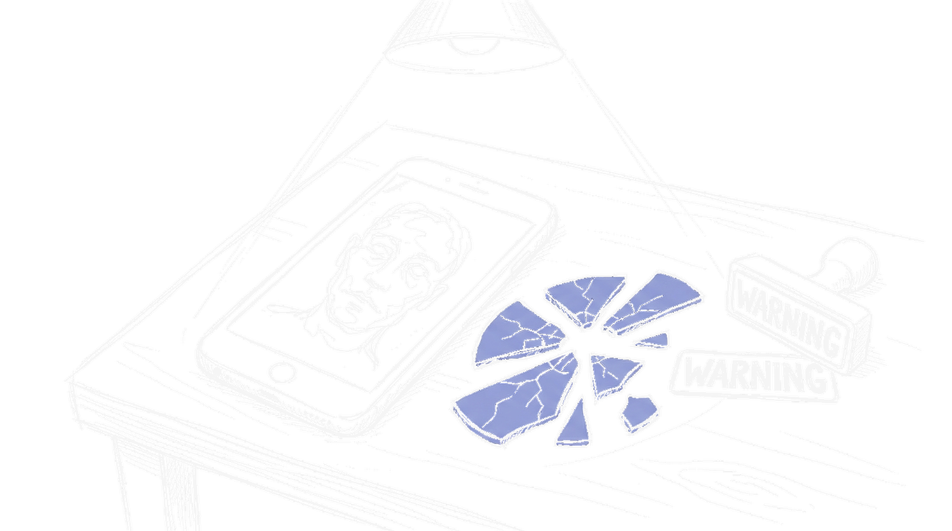 Illustration Smartphone mit verzerrtem Gesicht und Warning-Stempel, kinewsletter.ch Stil