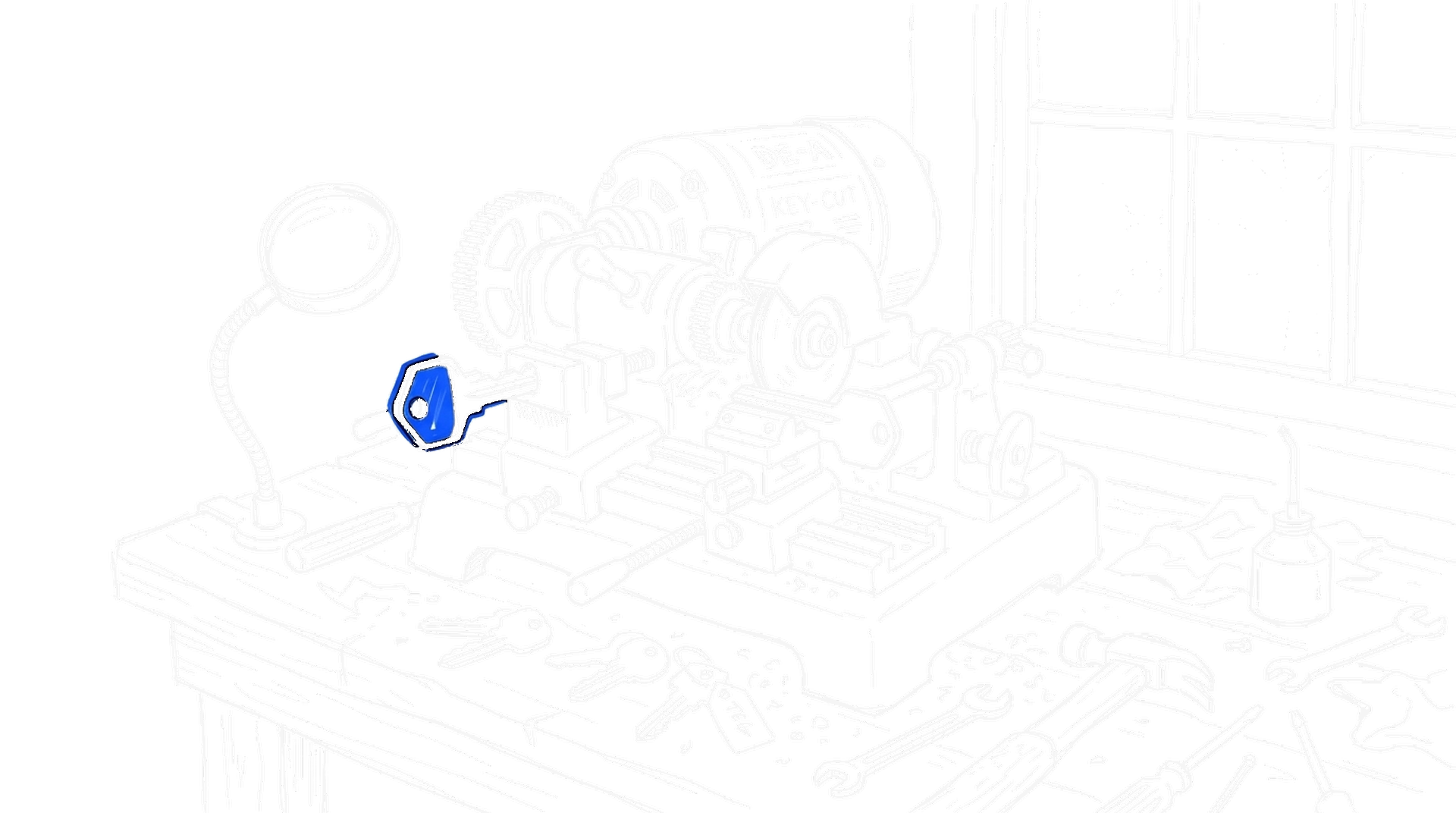 Illustration einer Schlüsselkopiermaschine, kinewsletter.ch Stil