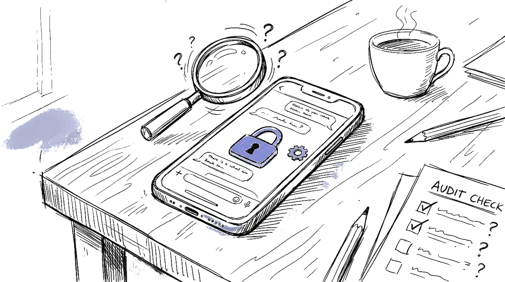 Illustration eines Smartphones mit Schloss-Symbol, kinewsletter.ch Stil