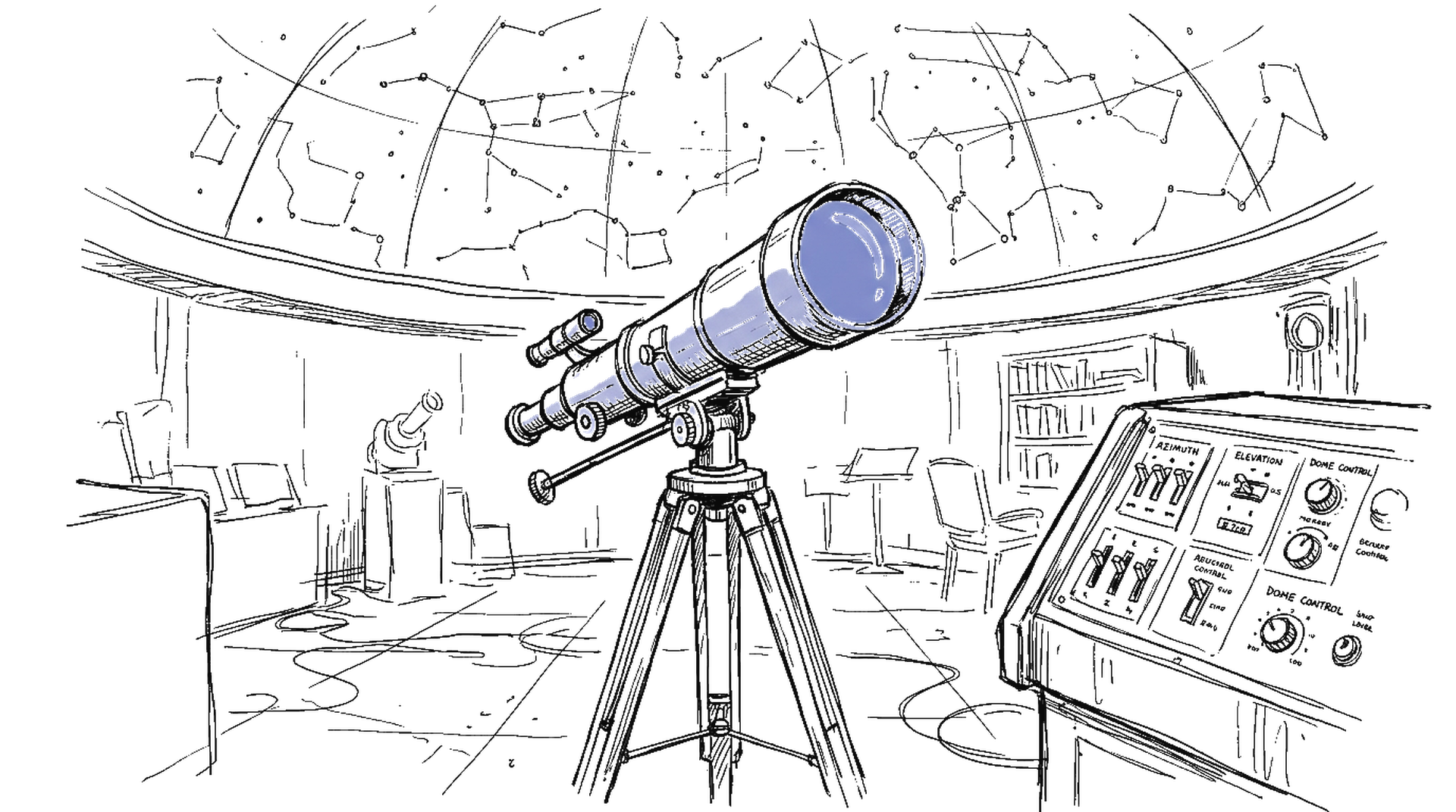 Planetarium mit Teleskop und Sternenkarte, kinewsletter.ch Stil