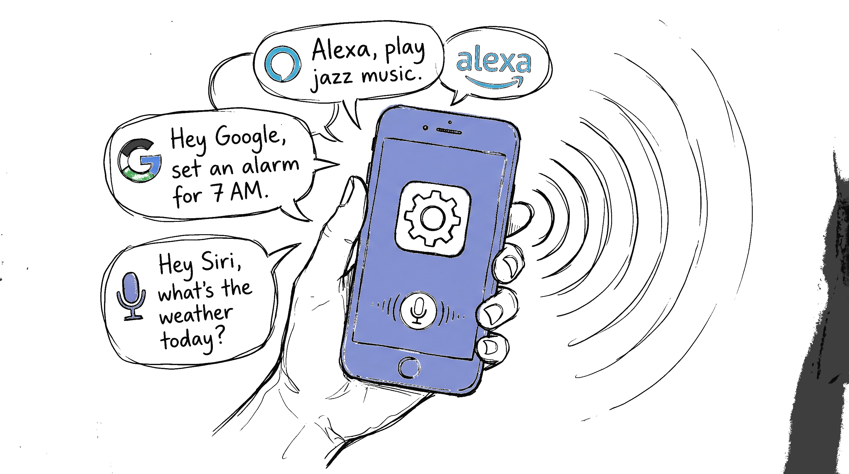 Smartphone mit Sprachassistenten-Wellen und KI-Sprechblasen – Apple öffnet Siri