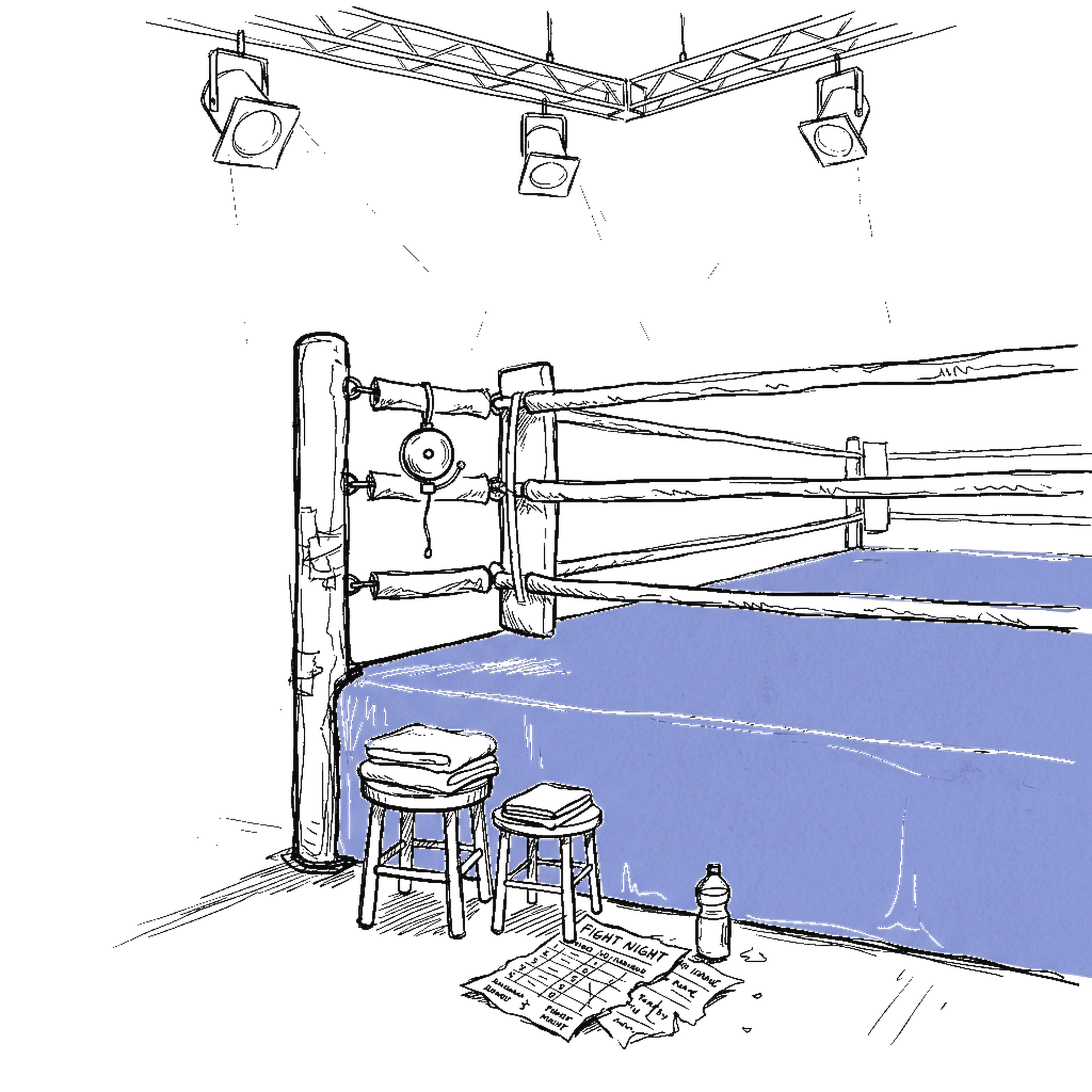 Illustration Boxring mit Spotlights, kinewsletter.ch Stil