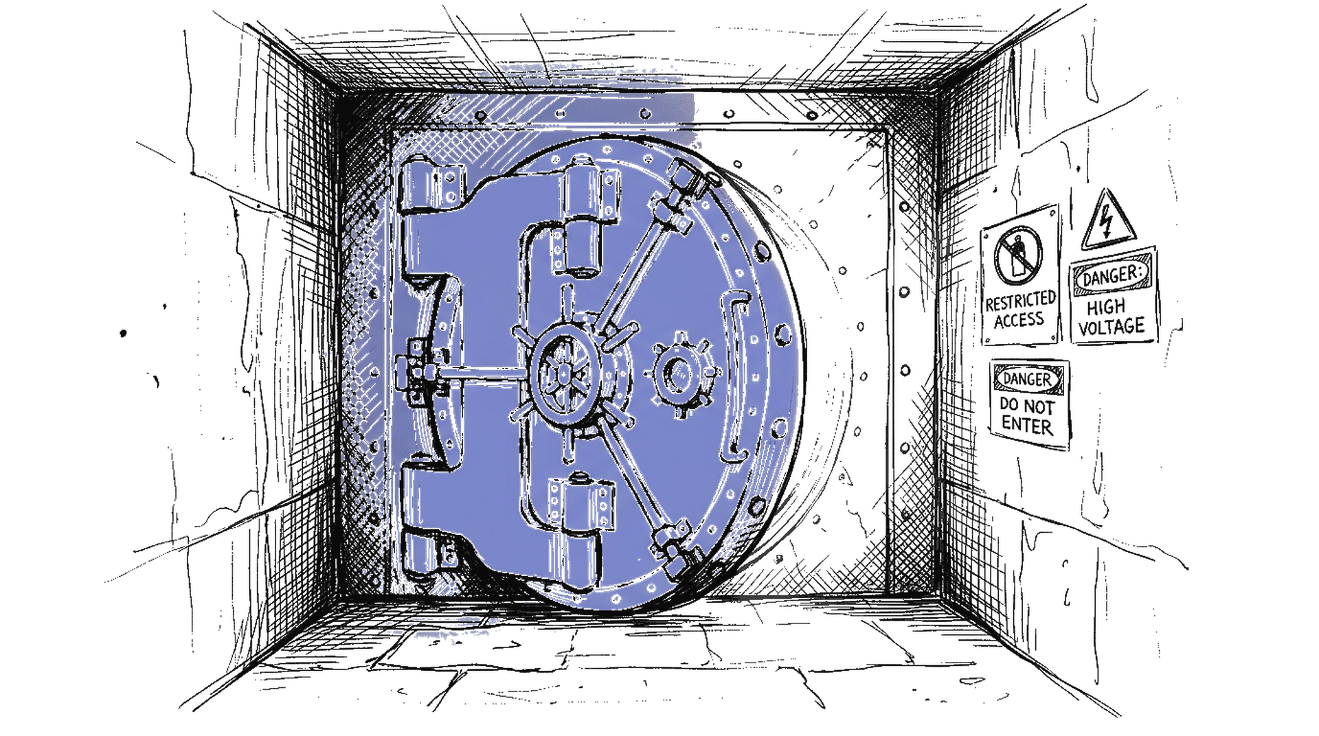 Illustration einer Tresor-Tür, kinewsletter.ch Stil