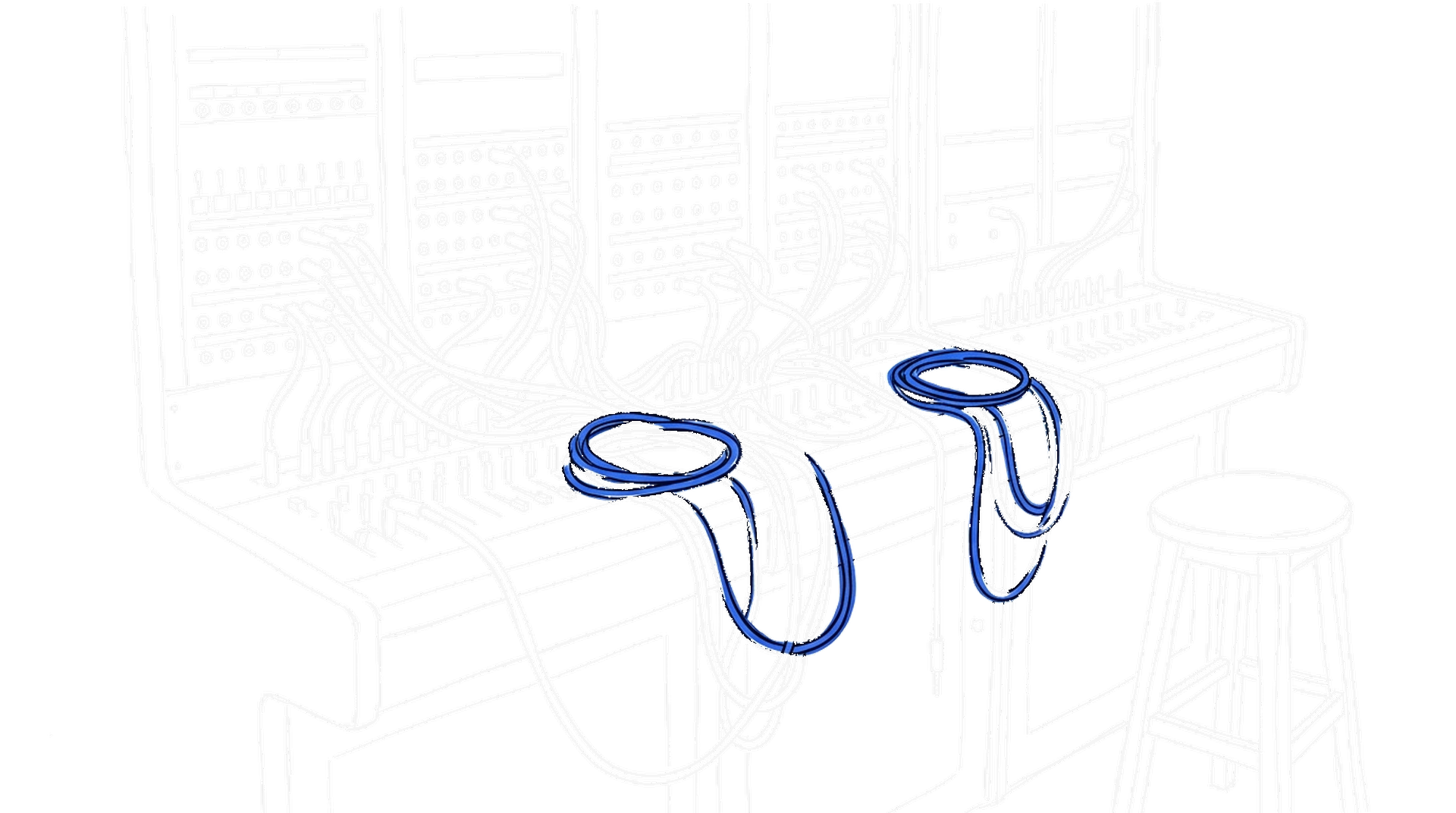 Illustration eines Telefon-Vermittlungsschranks mit elektroblauen Patchkabeln, kinewsletter.ch Stil