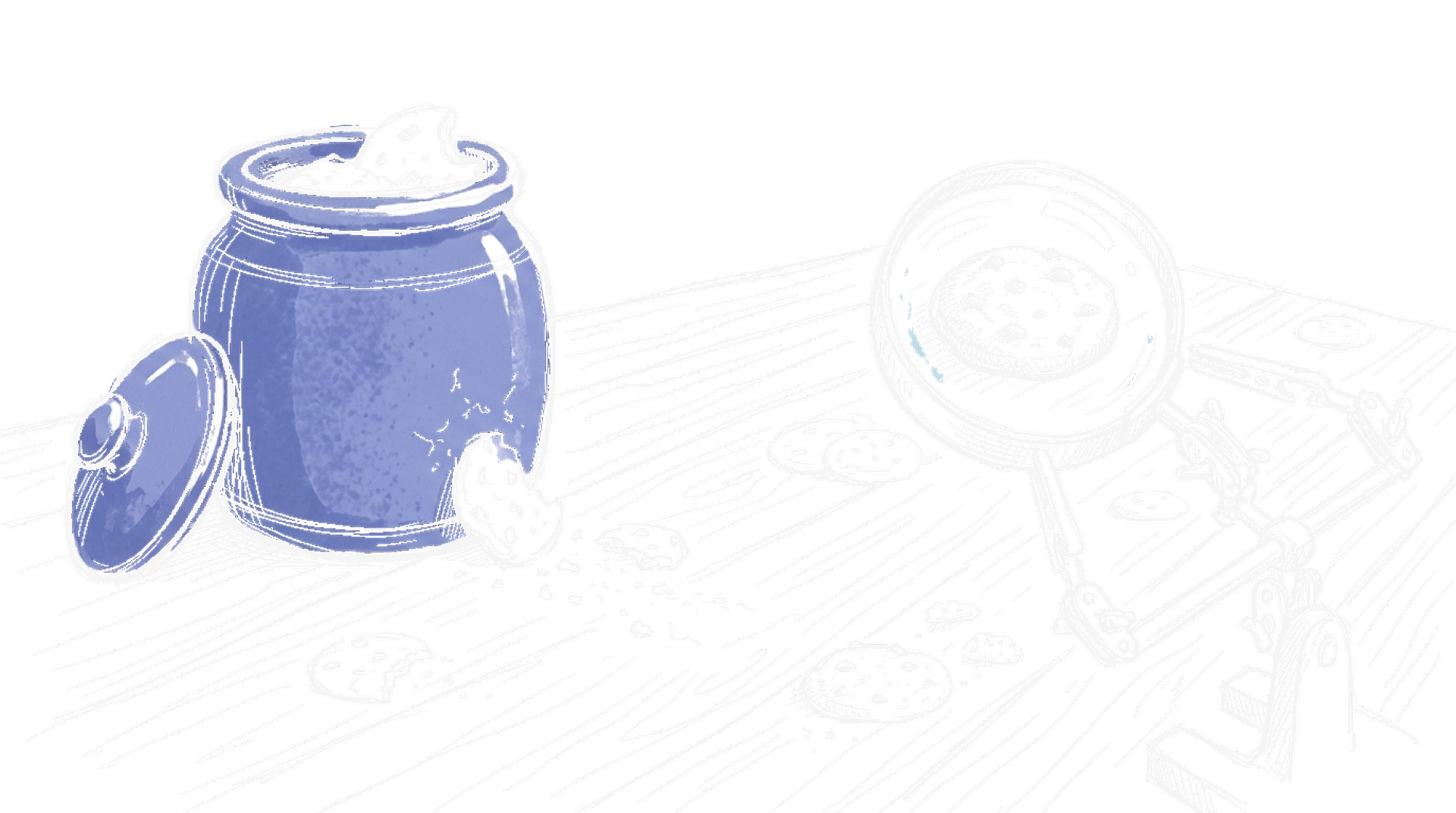 Illustration: Keksdose mit Krümeln und Lupe, kinewsletter.ch Stil