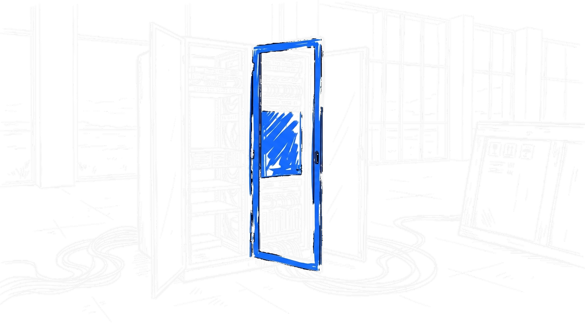 Illustration einer Serverhalle in weiter Steppenlandschaft, kinewsletter.ch Stil