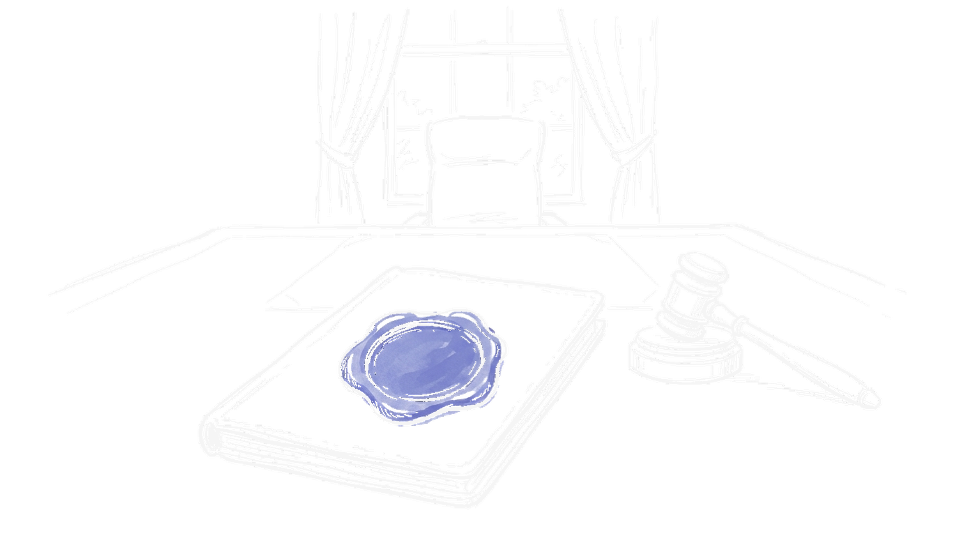 Illustration eines versiegelten Dokuments mit Richterhammer, Dark Mode, kinewsletter.ch Stil