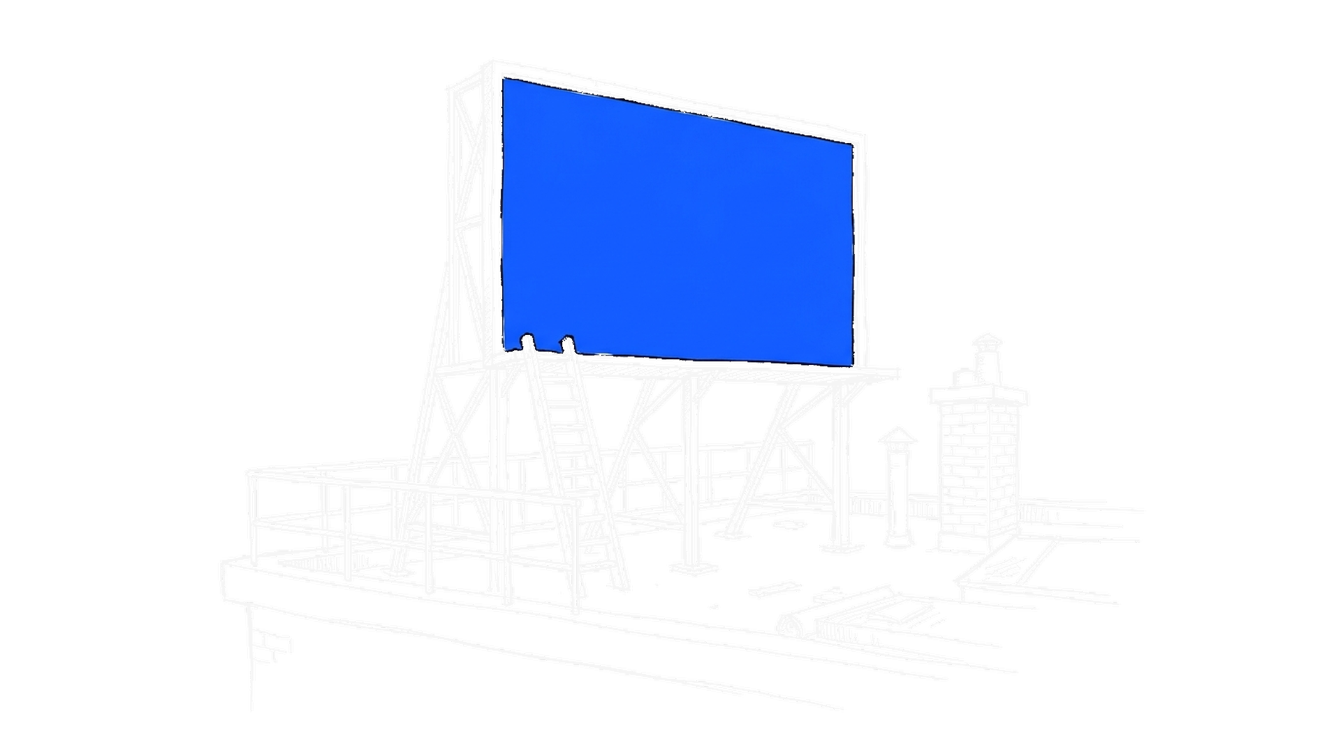 Illustration eines leeren Werbeplakats auf einem Dachgerüst mit Leiter, kinewsletter.ch Stil