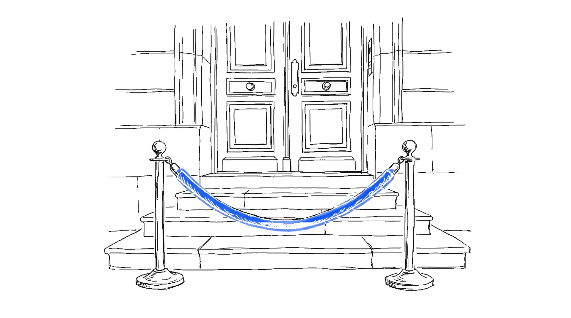 Illustration einer mit blauer Samtkordel abgesperrten Tür, kinewsletter.ch Stil